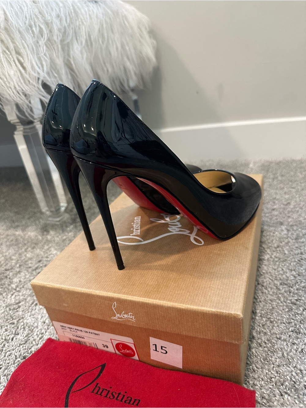 Christian Louboutin Black Patent Leather Stiletto Pumps with Red Sole